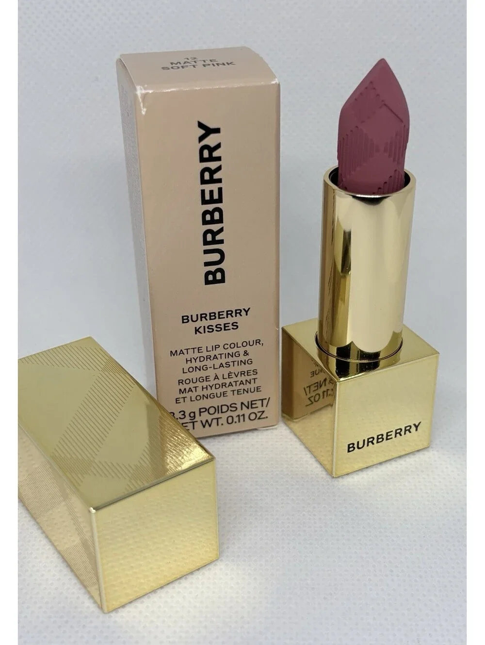 Burberry Kisses Matte Lipstick Hydrating Long Lasting 12 Soft Pink 0.11oz